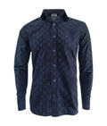 Camisa estampada azul oscuro slim manga larga para hombre XS a 10XL