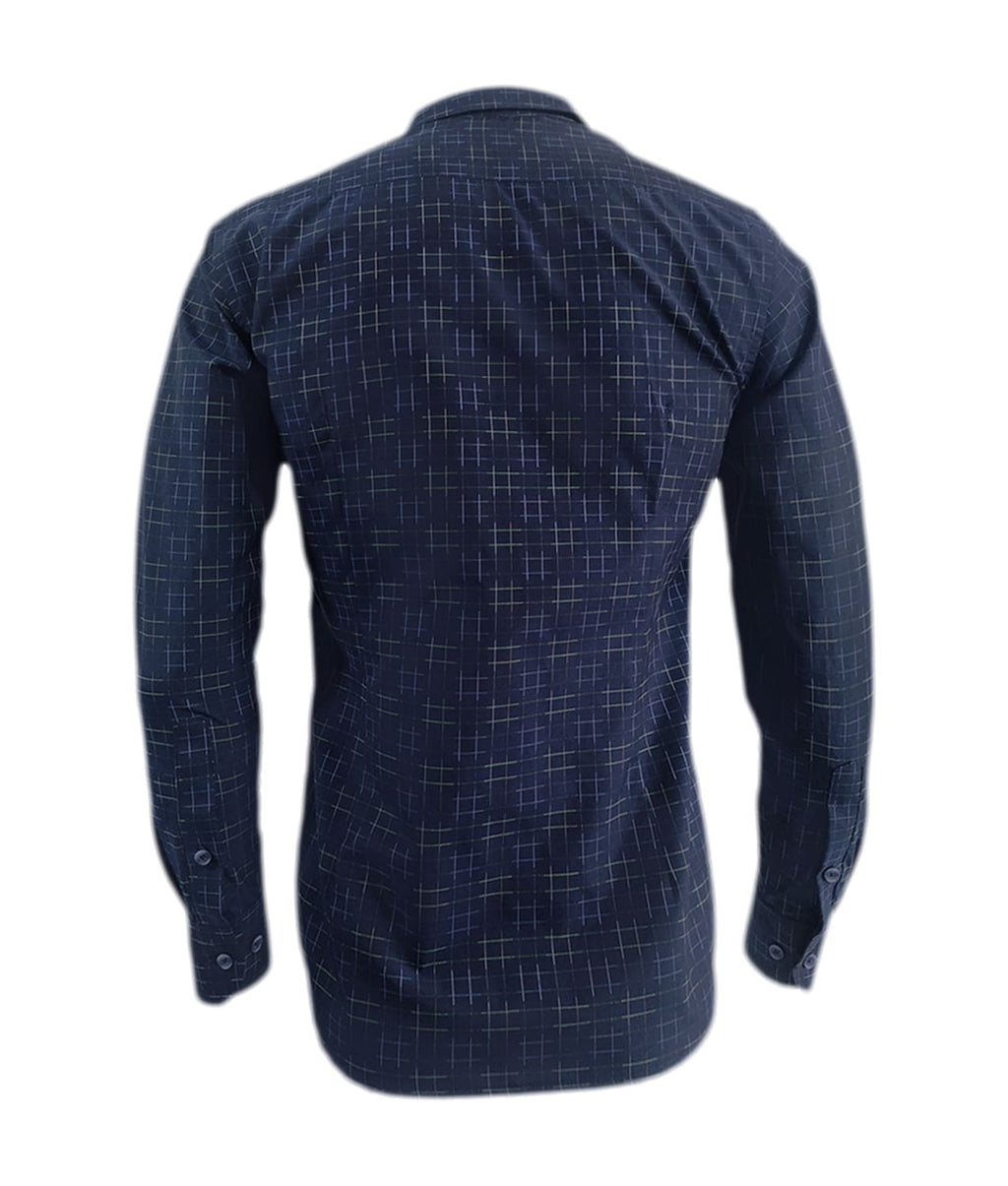 Camisa estampada azul oscuro slim manga larga para hombre XS a 10XL