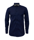 Camisa smoking azul oscura puño clásico manga larga para hombre XS a 10XL