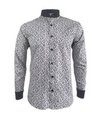 Camisa gris mini prints cuello neru manga larga slim hombre XS a 10XL