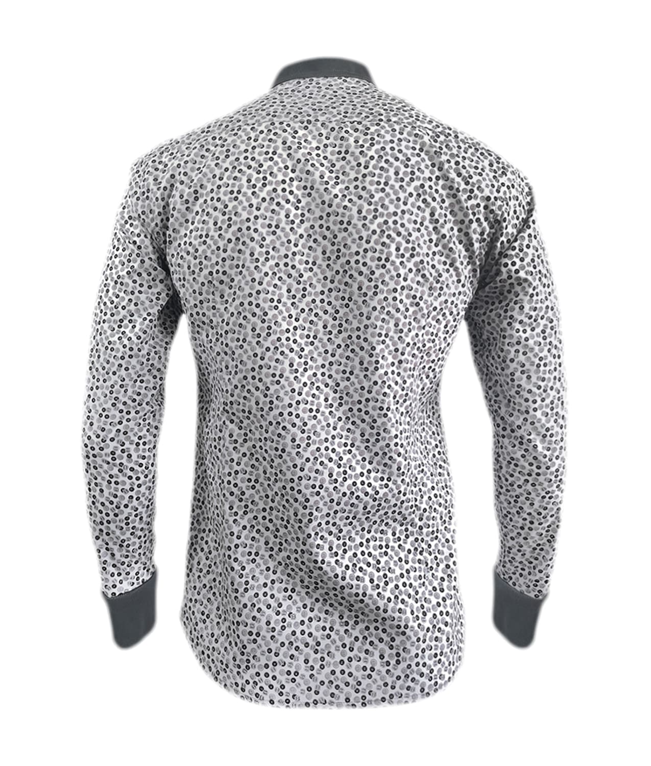 Camisa gris mini prints cuello neru manga larga slim hombre XS a 10XL