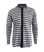 Camisa a cuadros blancos y negros manga larga slim hombre XS a 10XL