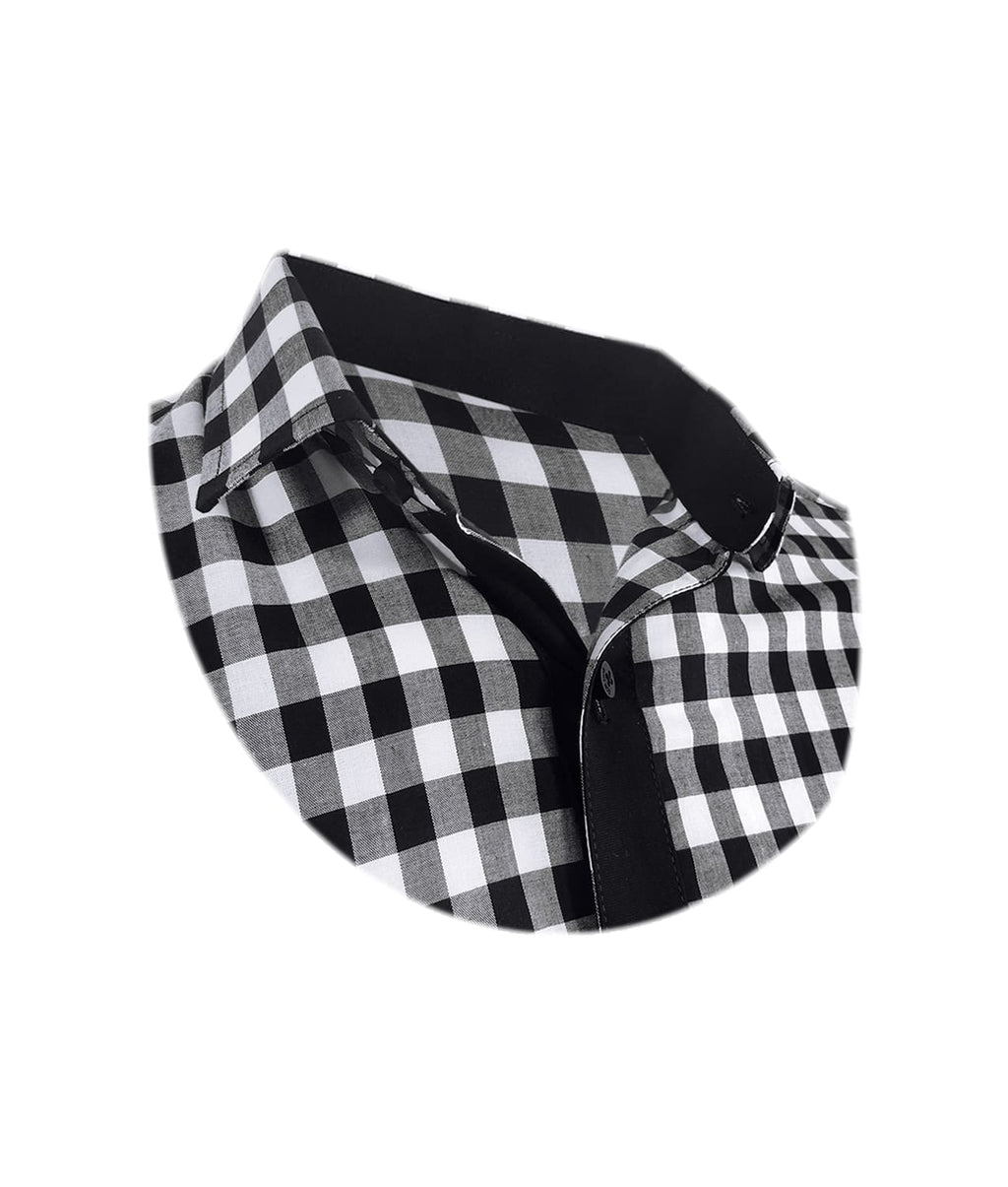 Camisa a cuadros blancos y negros manga larga slim hombre XS a 10XL