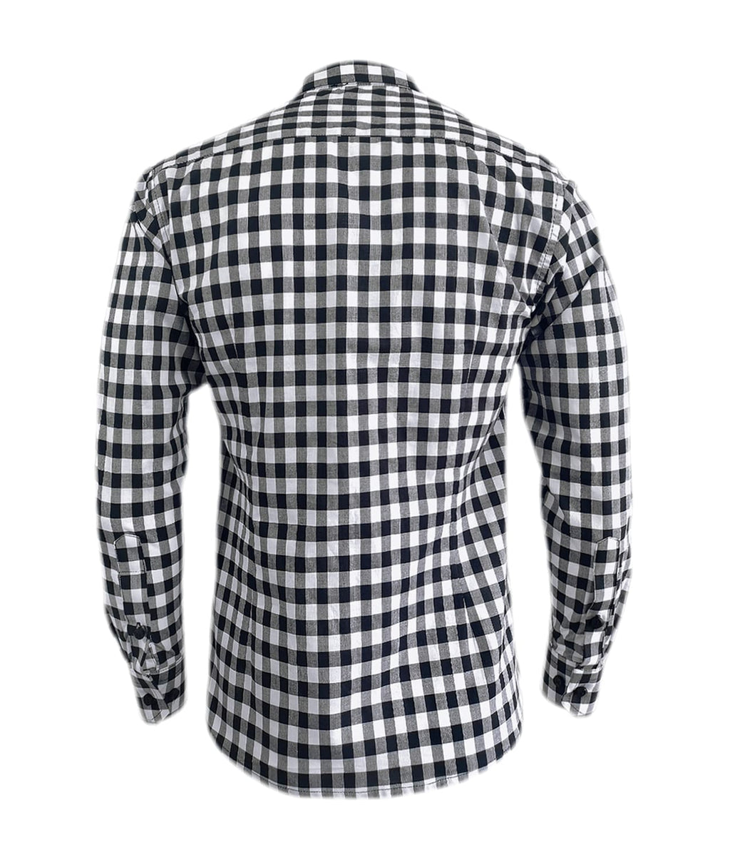 Camisa a cuadros blancos y negros manga larga slim hombre XS a 10XL