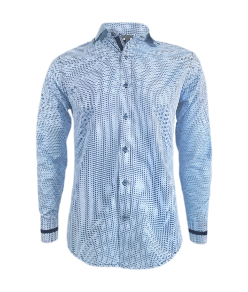 Camisa azul claro con mini prints slim manga larga hombre XS a 10XL