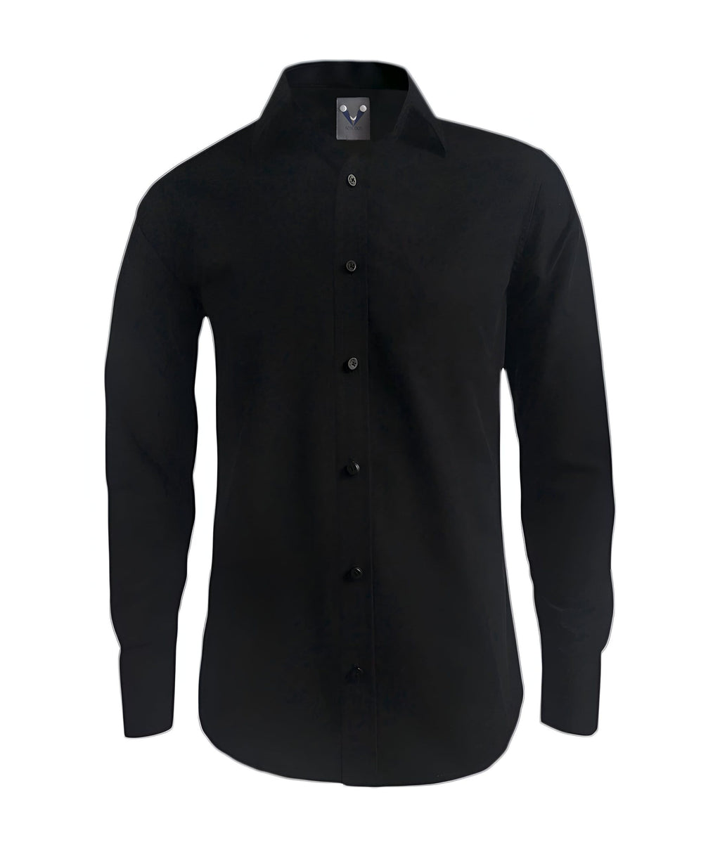 Camisa casual negra sin bolsillo manga larga slim hombre XS a 10XL
