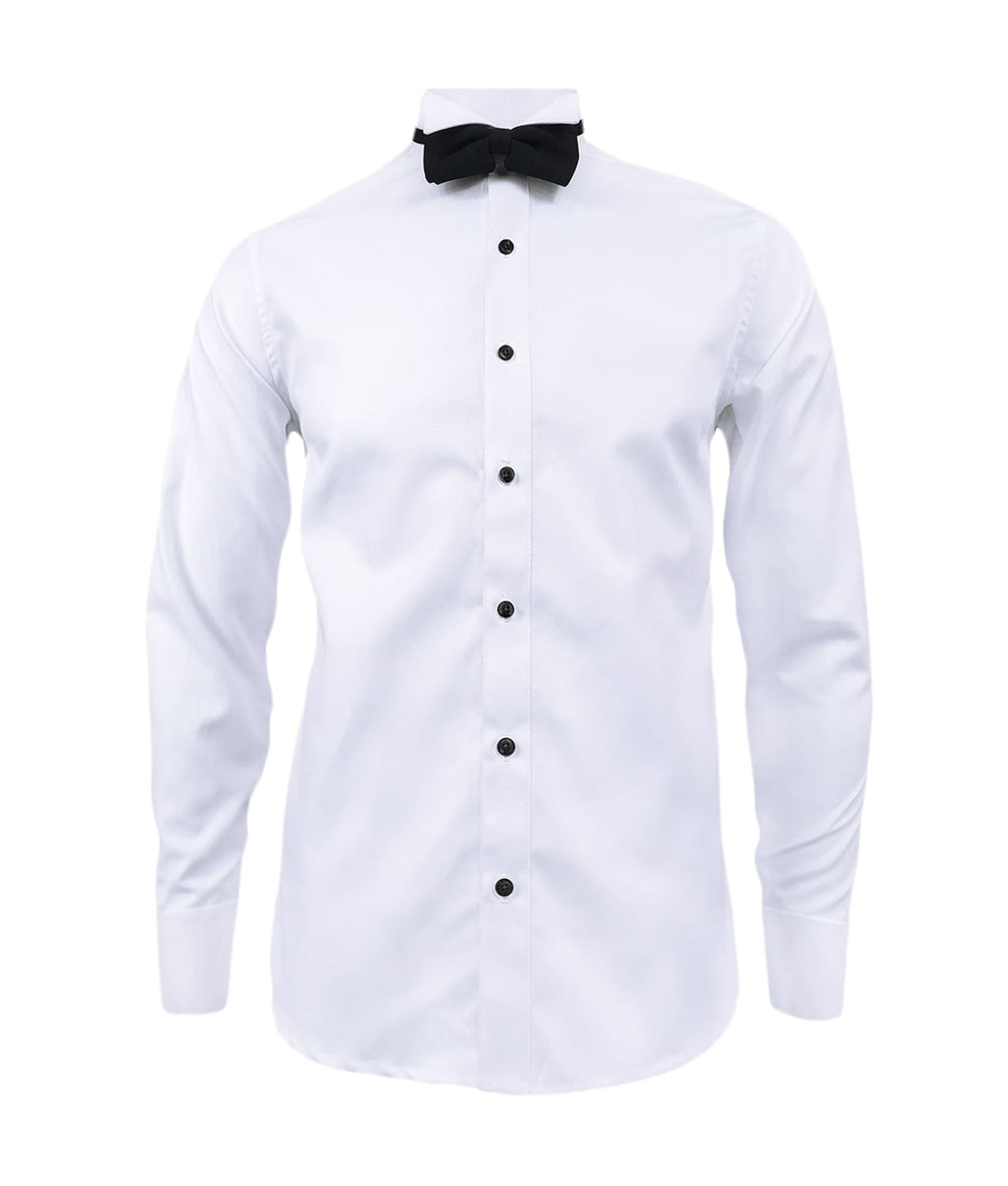Camisa smoking blanca boton negro puño clásico manga larga hombre XS a 10XL