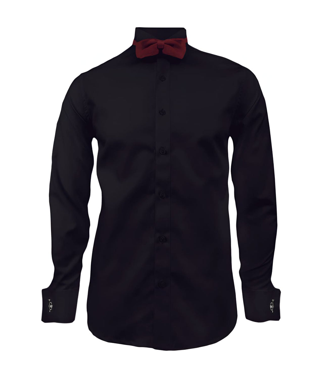 Camisa smoking negra puño mancornas manga larga hombre XS a 10XL