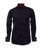 Camisa smoking negra puño mancornas manga larga hombre XS a 10XL