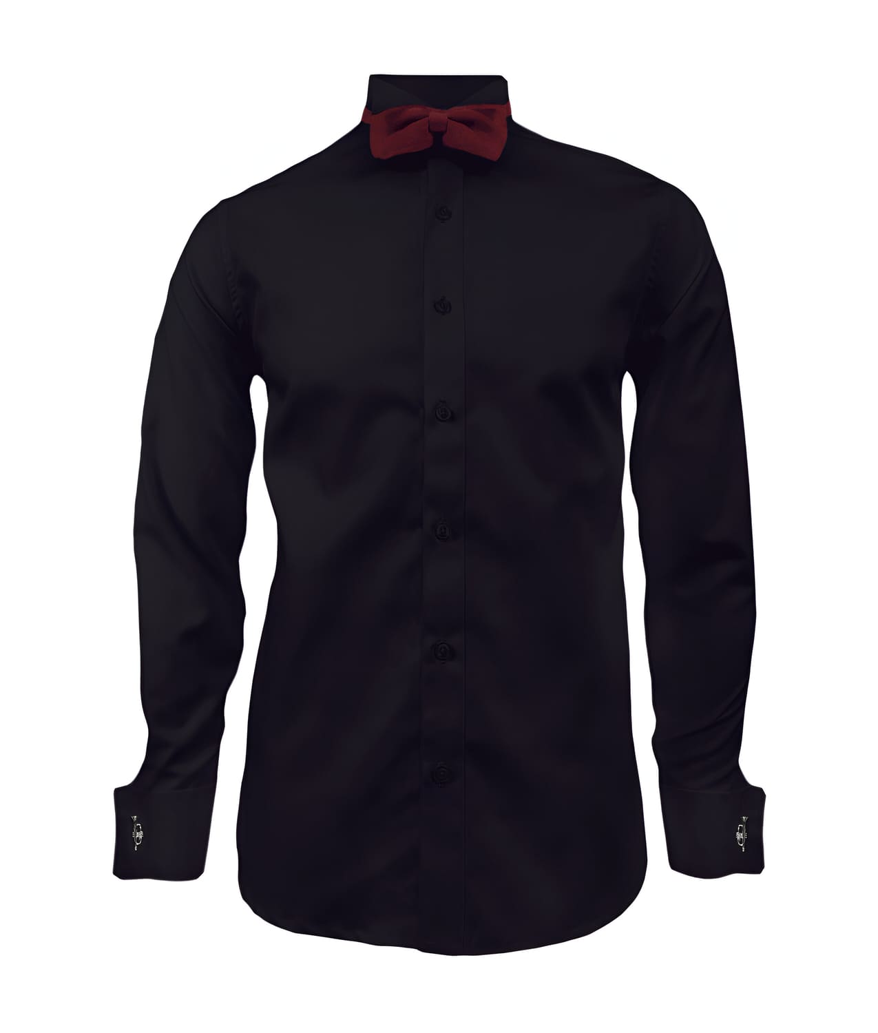 Camisa smoking negra puño mancornas manga larga hombre XS a 10XL