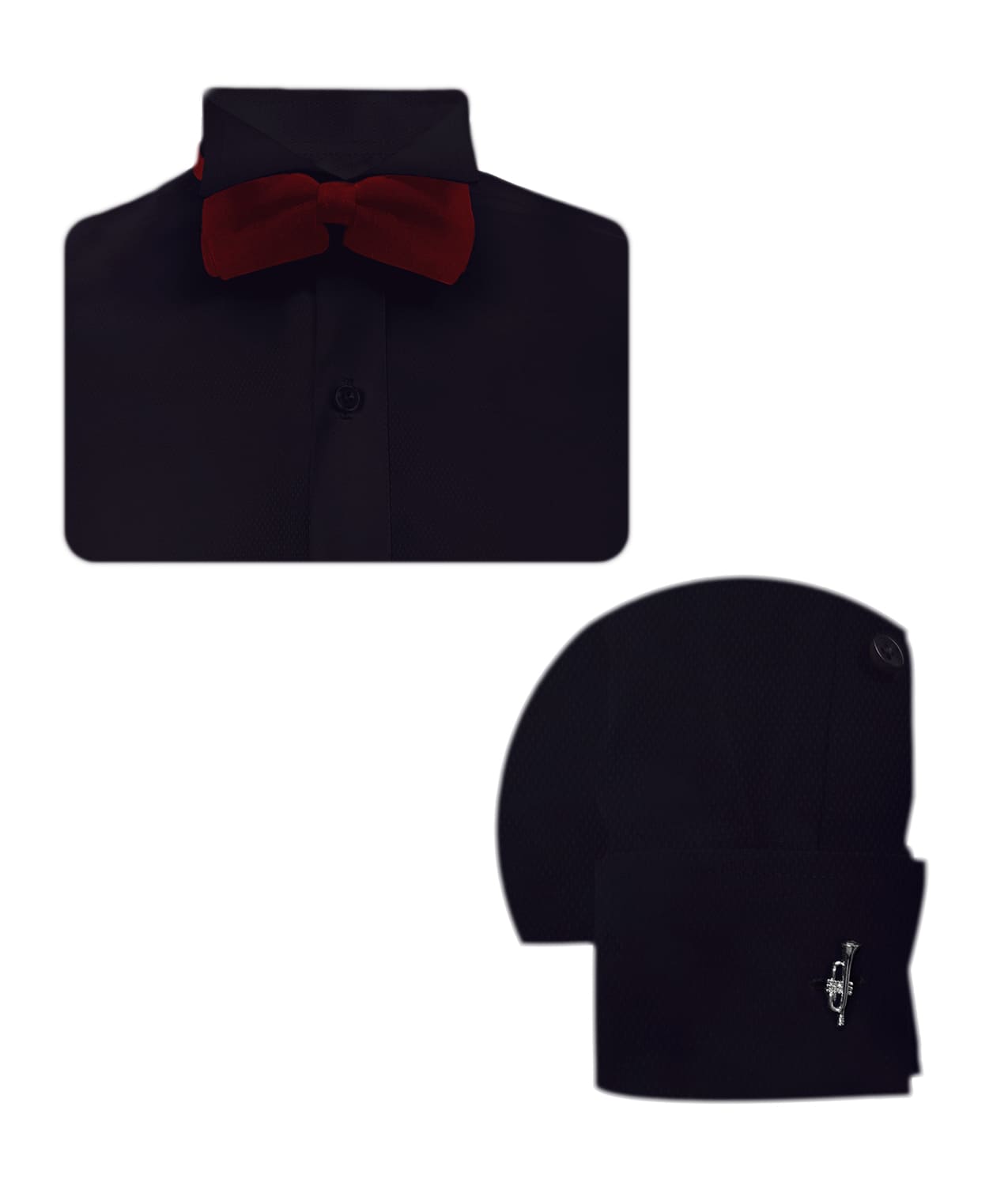 Camisa smoking negra puño mancornas manga larga hombre XS a 10XL