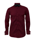 Camisa smoking vino tinto puño mancornas manga larga hombre XS a 10XL