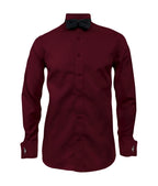 Camisa smoking vino tinto puño mancornas manga larga hombre XS a 10XL