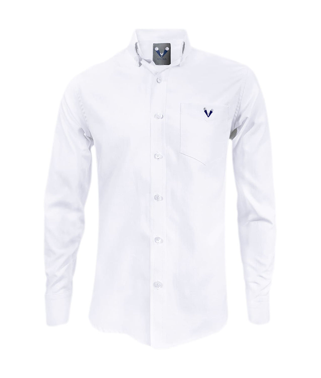 Camisa en oxford blanca manga larga slim fit para hombre XS a 10XL