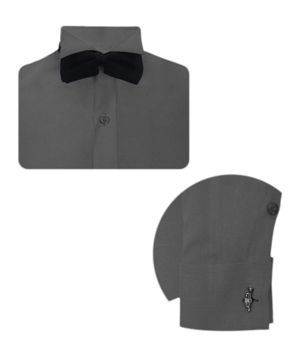 Camisa smoking gris oscuro puño mancornas manga larga hombre XS a 10XL