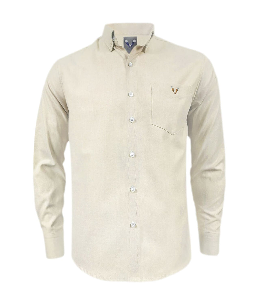 Camisa en oxford beige manga larga slim fit para hombre XS a 10XL
