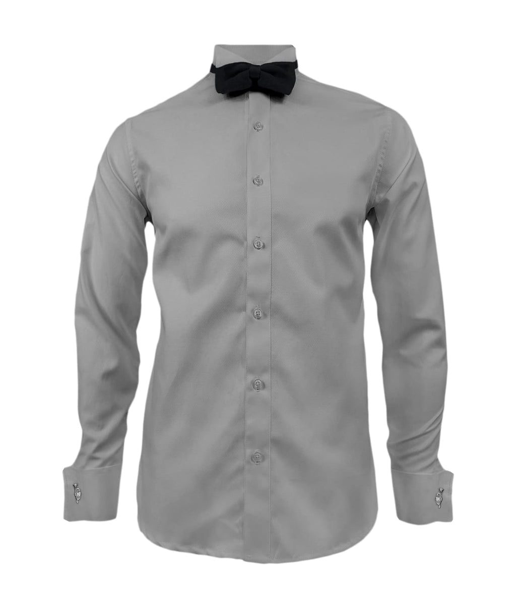 Camisa smoking cuello pajarito gris claro puño mancornas manga larga hombre XS a 10XL