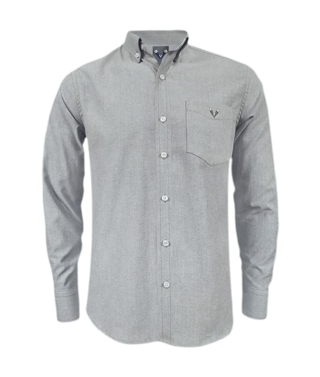 Camisa en oxford gris con bolsillo manga larga slim hombre XS a 10XL