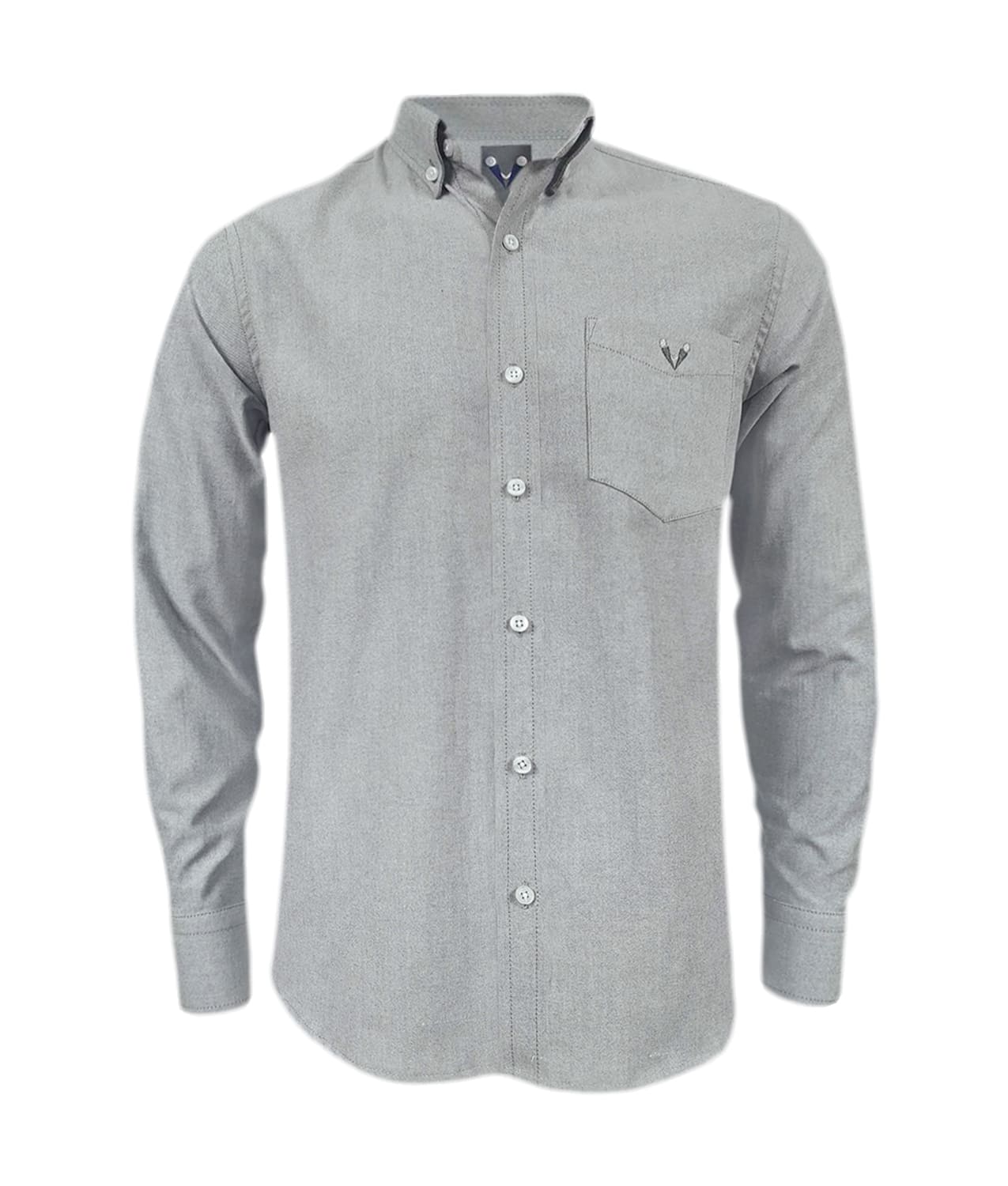 Camisa en oxford gris con bolsillo manga larga slim hombre XS a 10XL