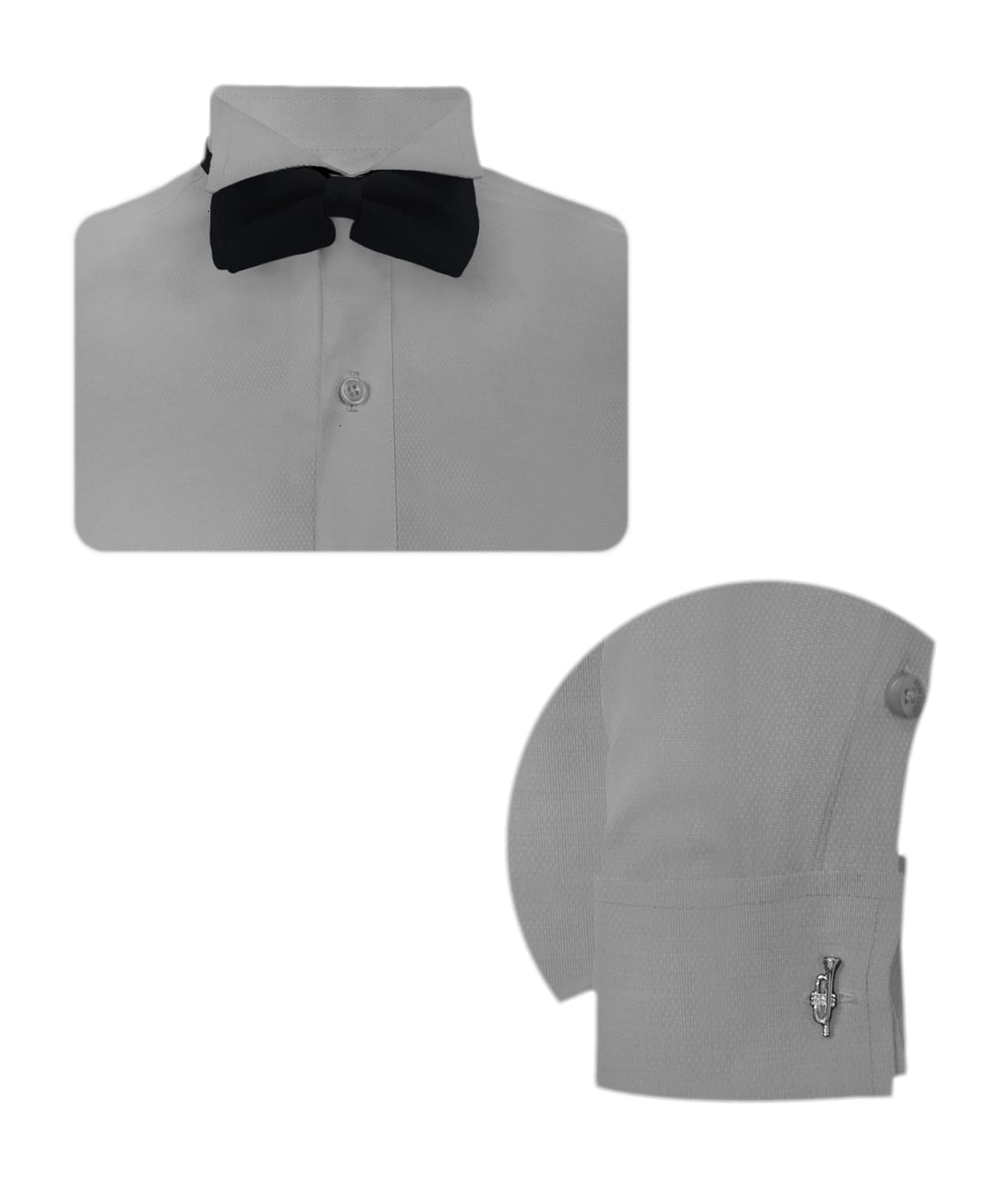 Camisa smoking cuello pajarito gris claro puño mancornas manga larga hombre XS a 10XL