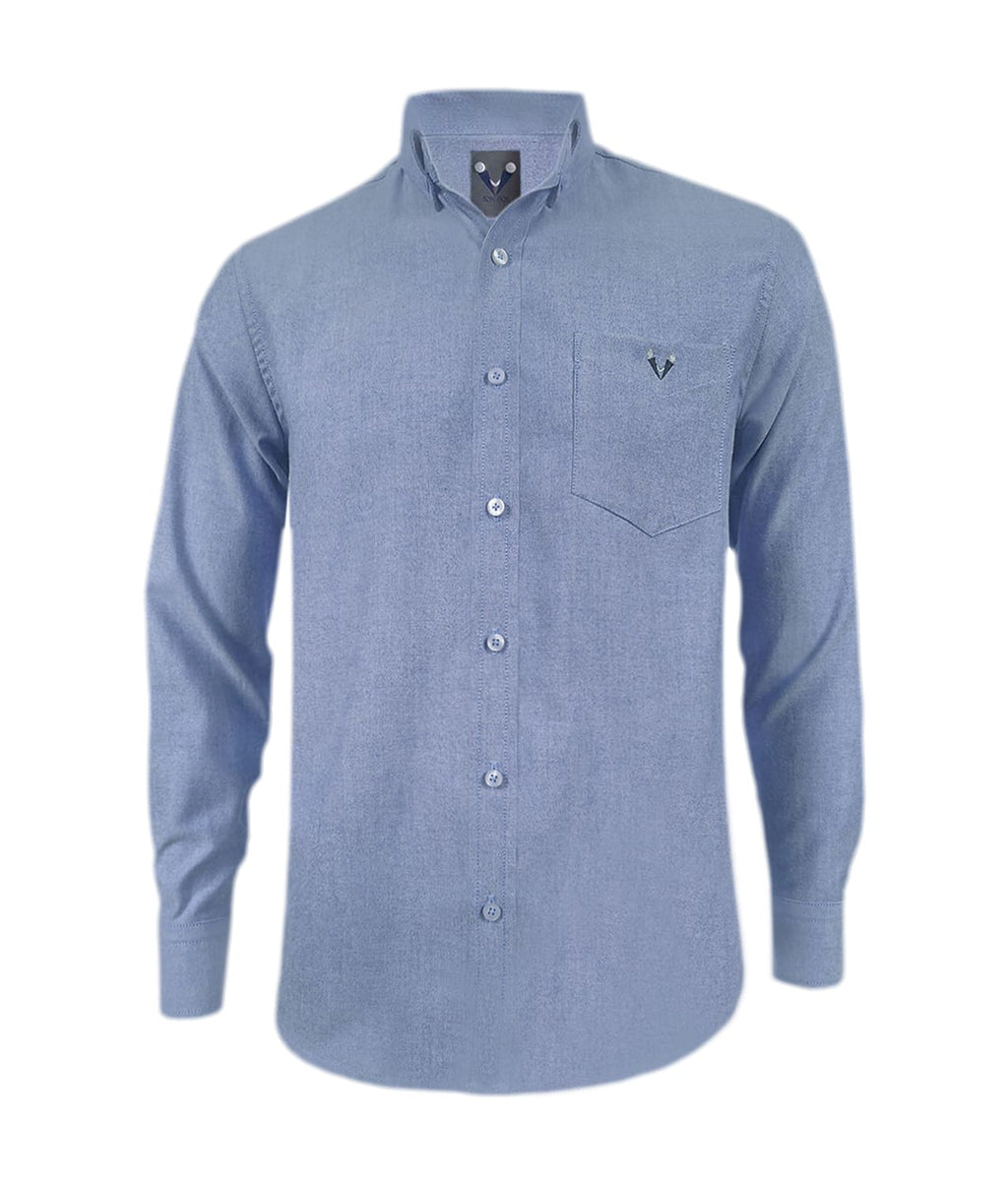 Camisa en oxford azul con bolsillo manga larga slim hombre XS a 10X