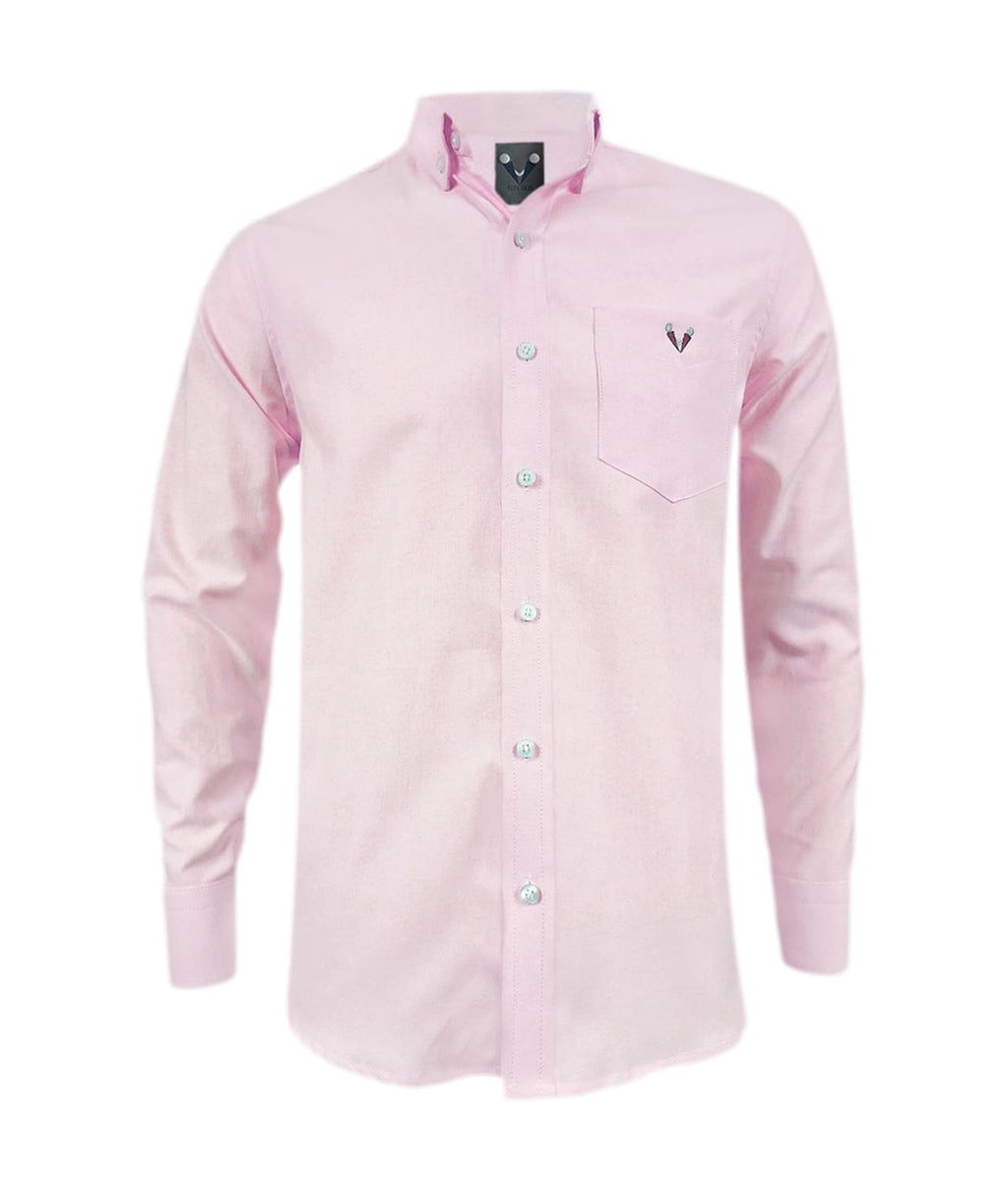 Camisa en oxford rosada manga larga slim fit para hombre XS a 10XL