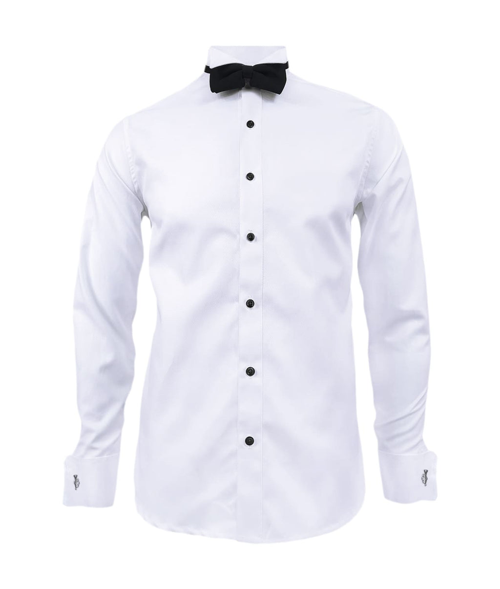 Camisa smoking blanca botón negro puño mancornas manga larga XS a 10XL