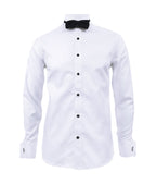 Camisa smoking blanca botón negro puño mancornas manga larga XS a 10XL
