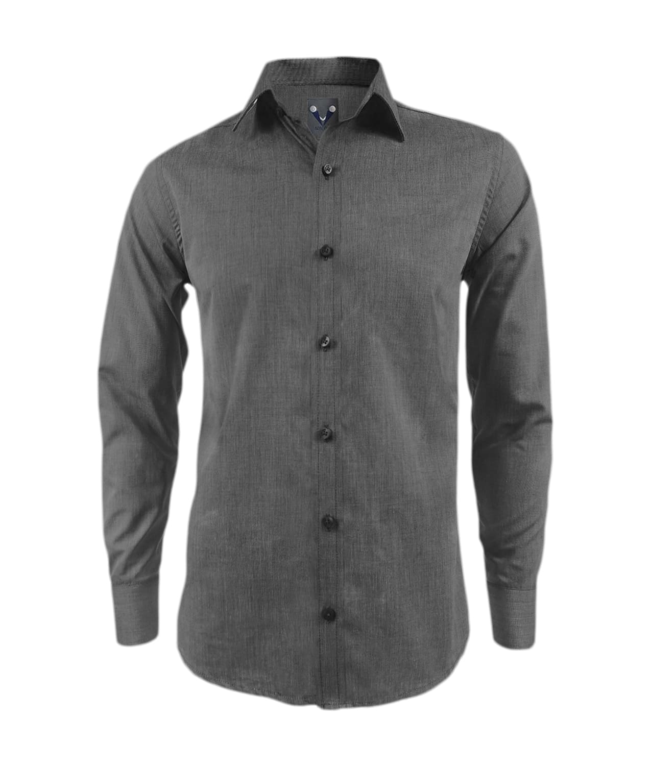 Camisa gris oscuro sin bolsillo manga larga slim para hombre XS a 10XL