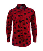 Camisa roja con estampado negro manga larga slim para hombre XS a 10XL