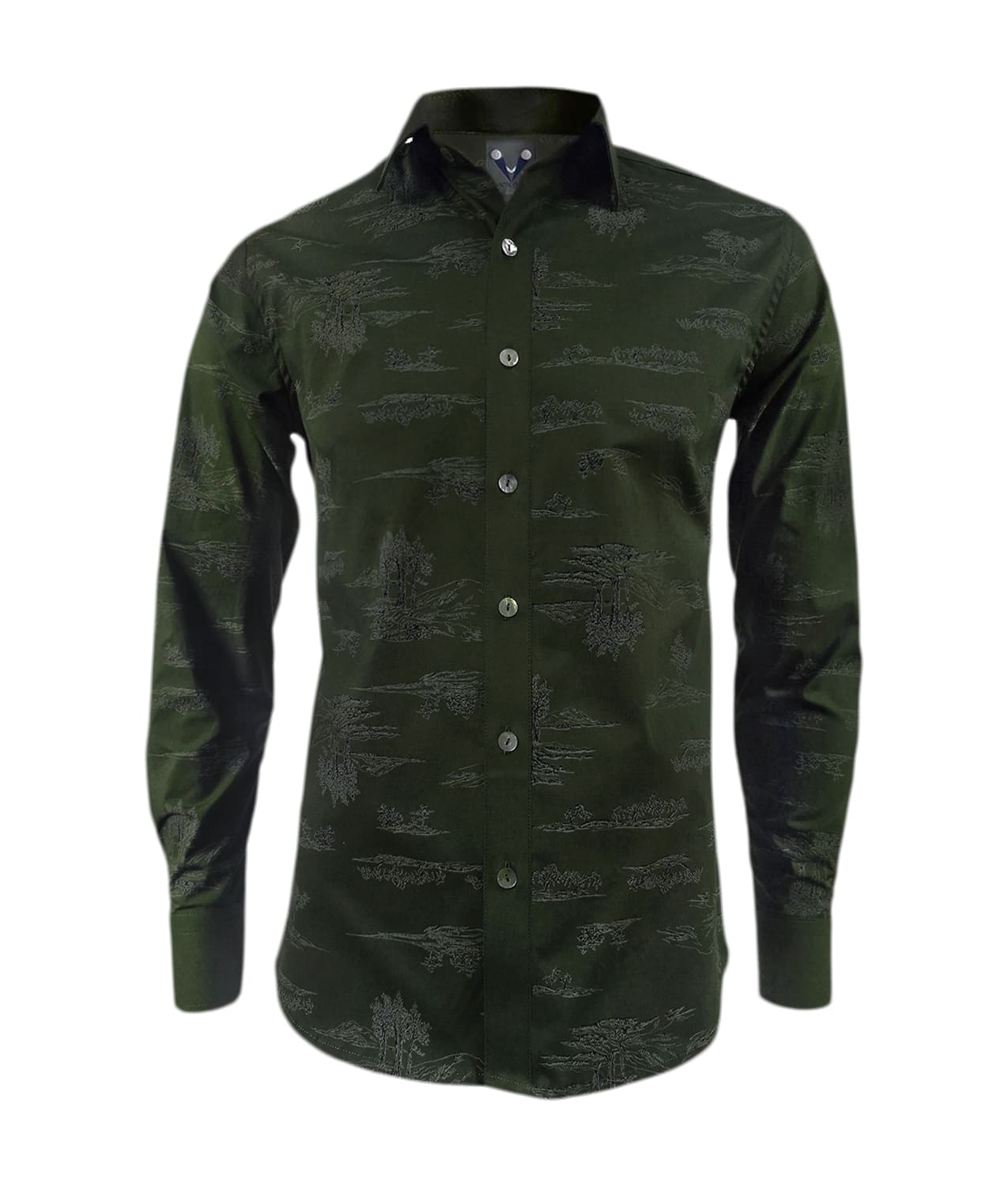 Camisa verde estampada slim fit manga larga hombre XS a 10XL