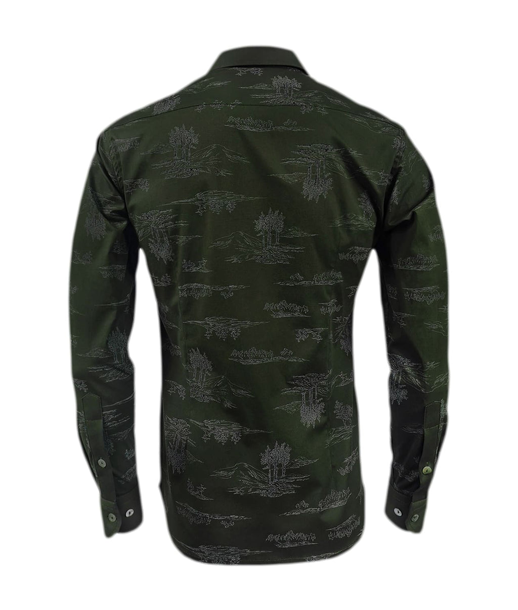 Camisa verde estampada slim fit manga larga hombre XS a 10XL