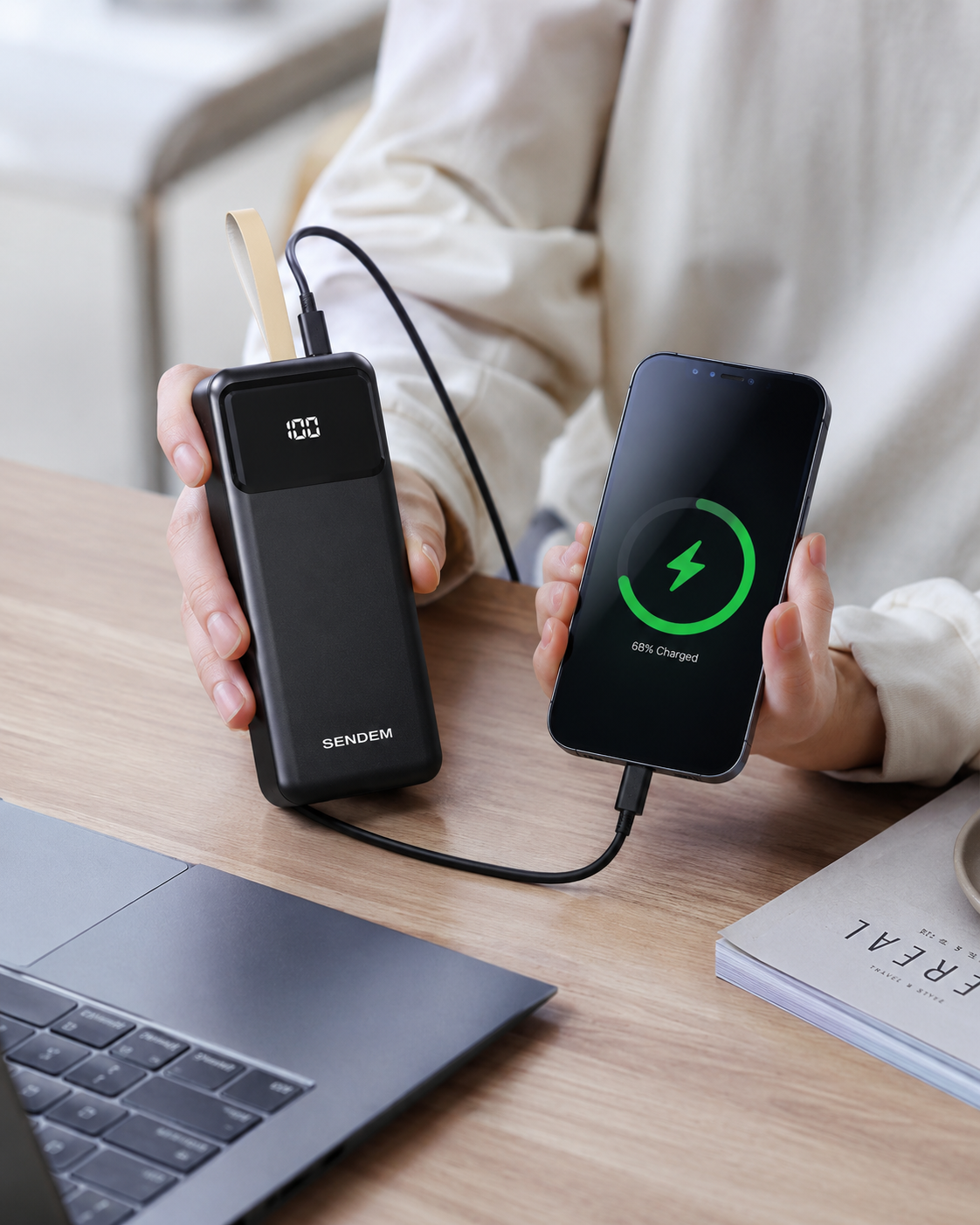 Cargador Portátil Sendem 50000mAh con Carga Rápida 22.5W, Pantalla LED y Linterna