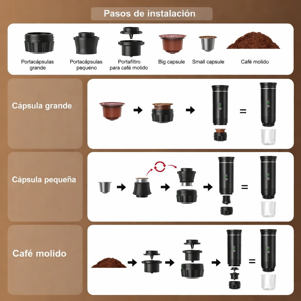 Cafetera Portátil Espresso 3 en 1 con Batería Recargable