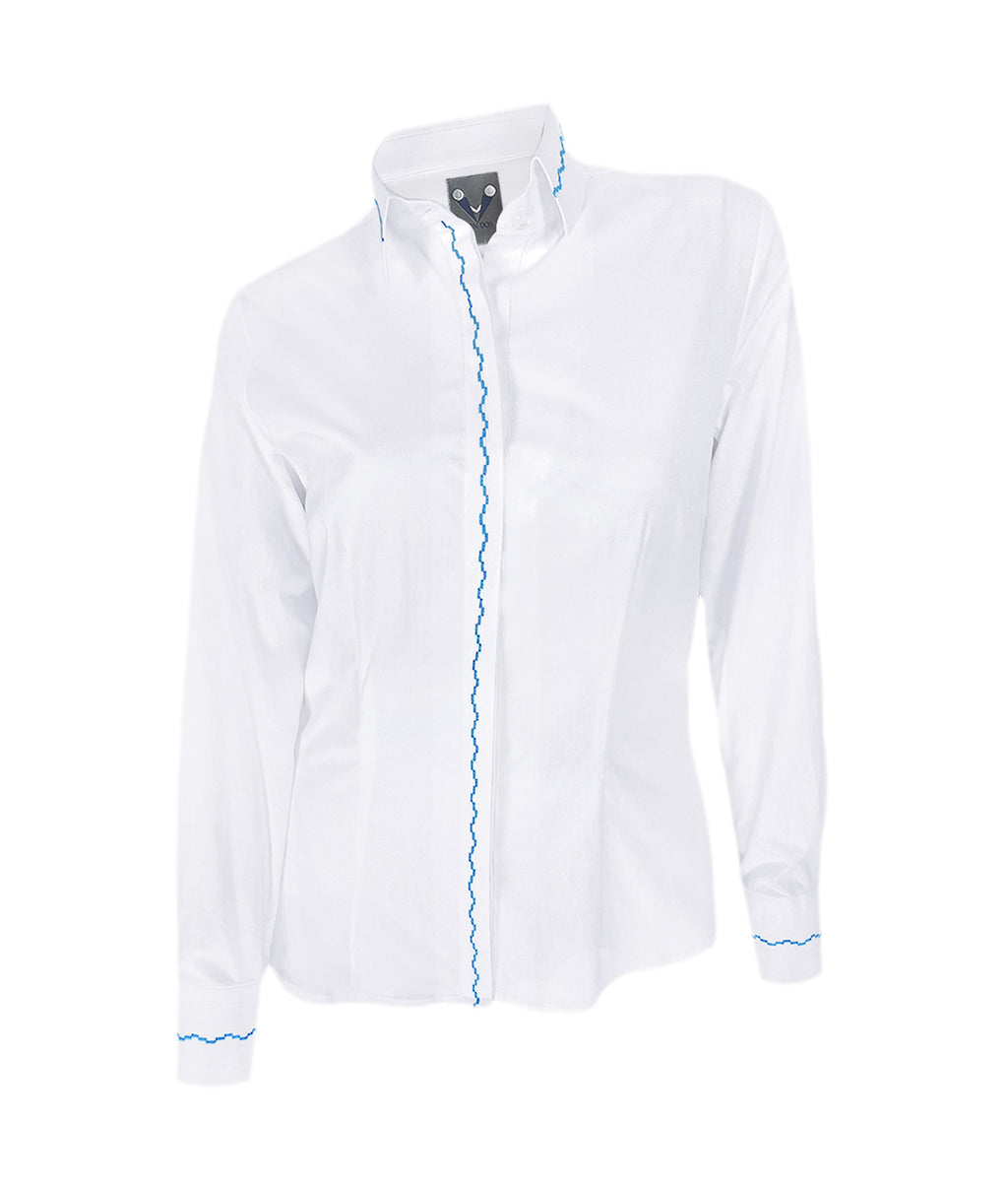 Camisa Blusa Blanca Bordada botonadura escondida Azul Mujer XS a 10XL