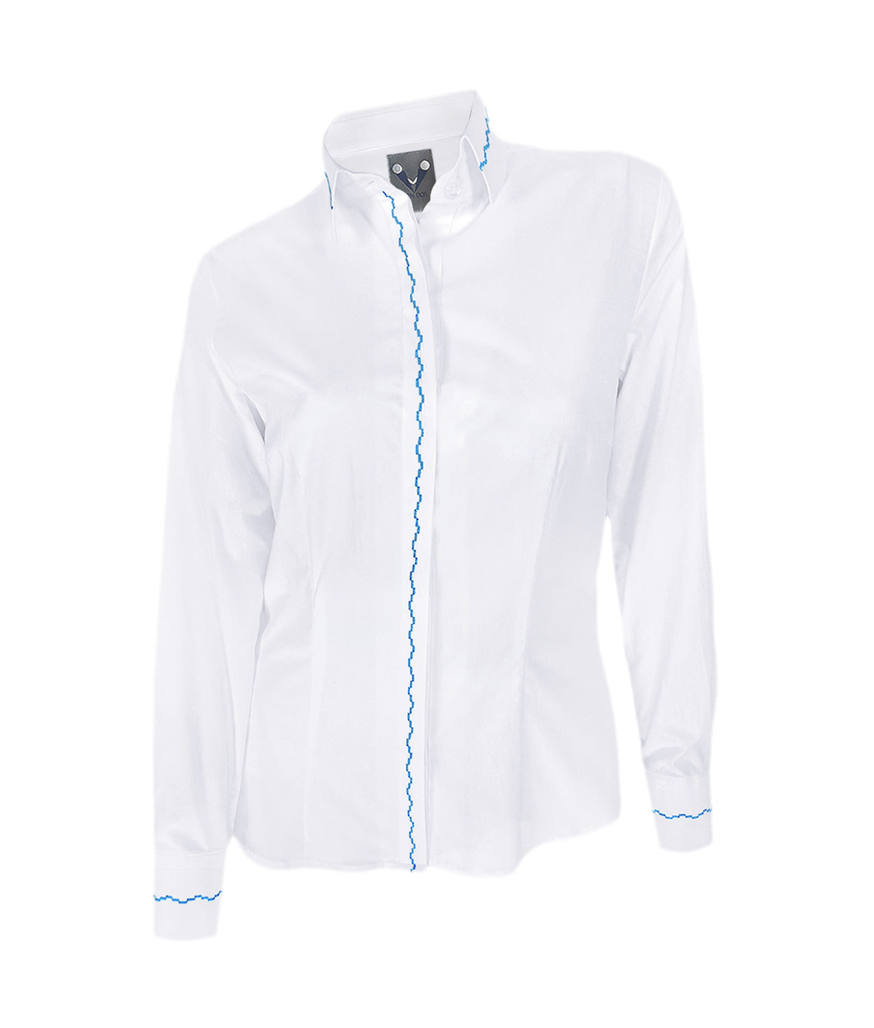 Camisa Blusa Blanca Bordada botonadura escondida Azul Mujer XS a 10XL