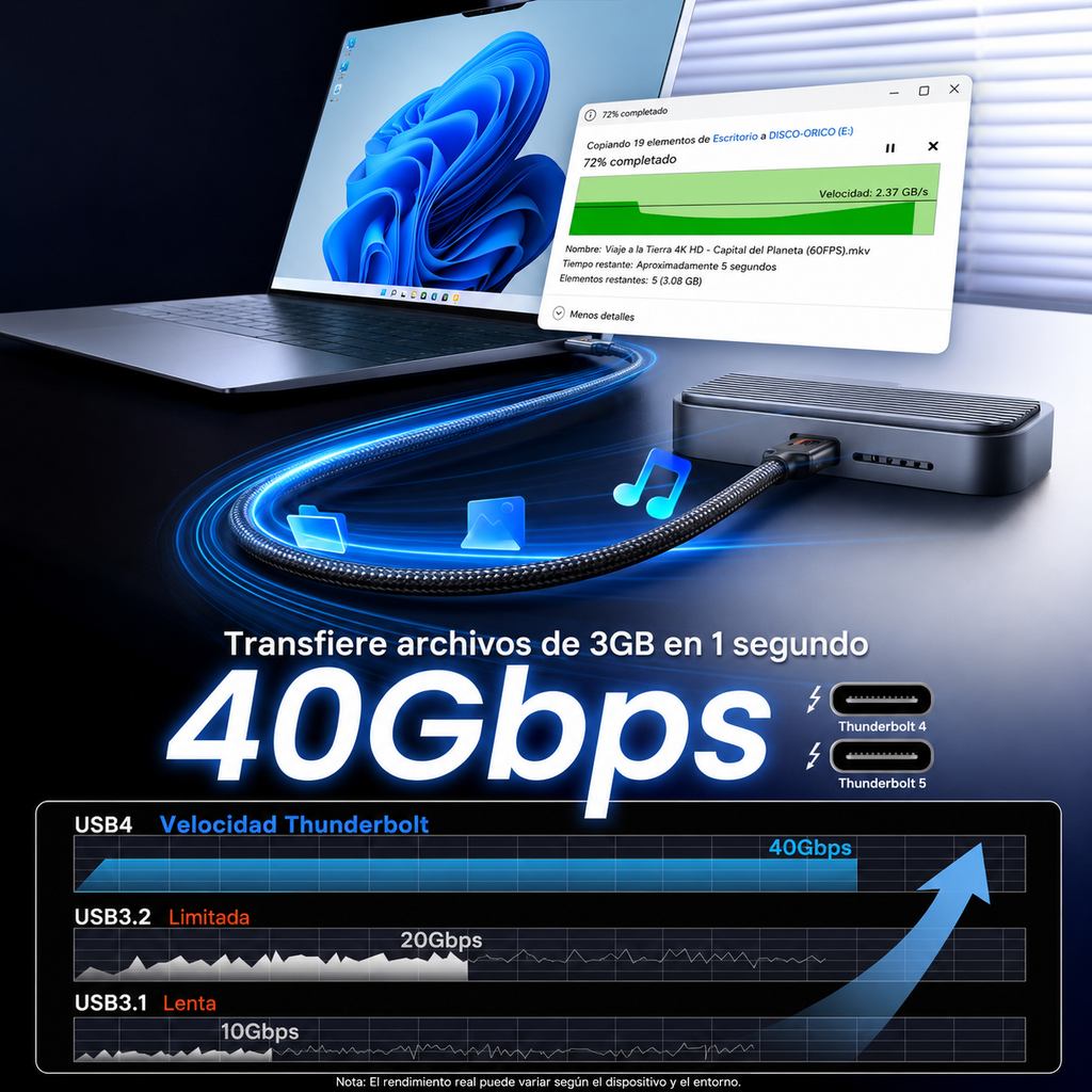 Cable Thunderbolt 4 USB C a USB C 2M 240W (40Gbps)