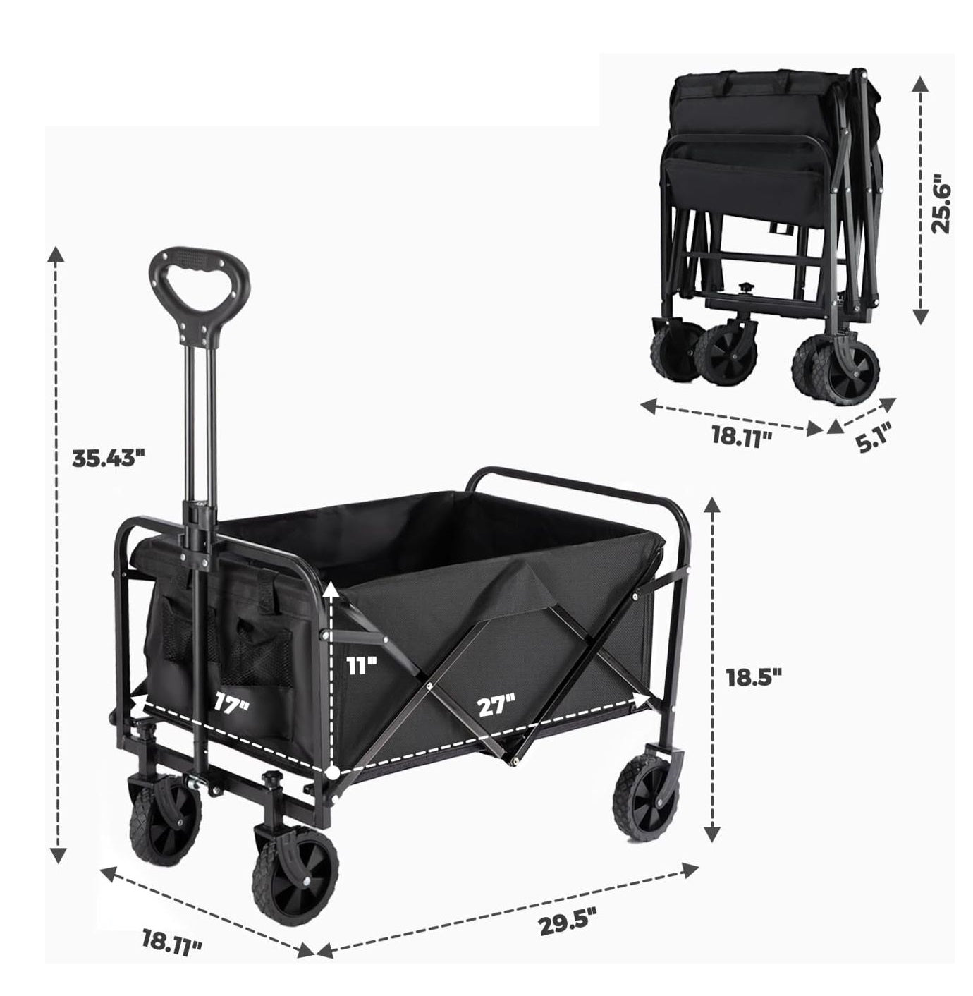 Carrito Plegable Portátil 100L 220lbs - Resistente, Compacto y Fácil de Transportar