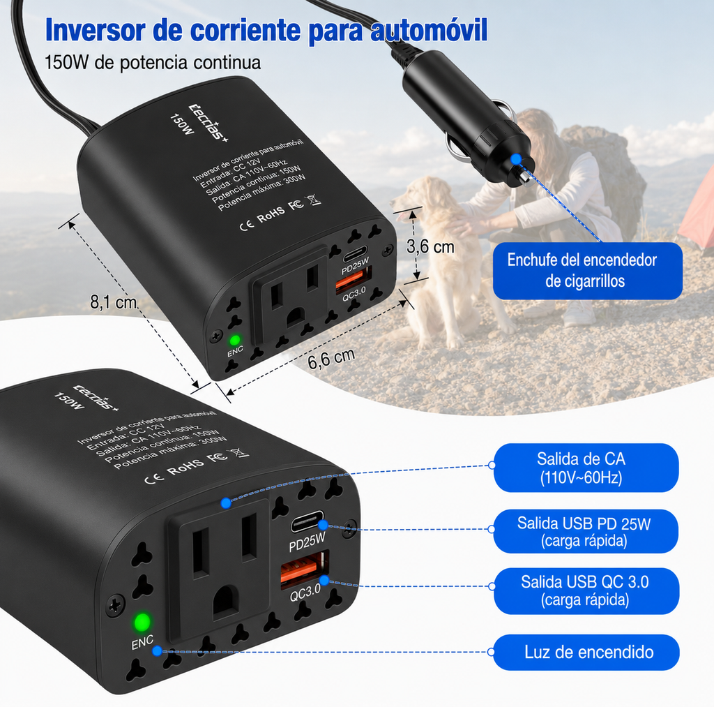 Convertidor De Vehículo 12v a 110v 150W