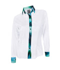 Camisa Blusa Blanca Tie Dye Tono Azul con Verde Mujer XS a 10XL