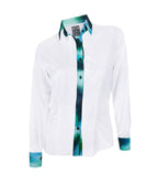 Camisa Blusa Blanca Tie Dye Tono Azul con Verde Mujer XS a 10XL