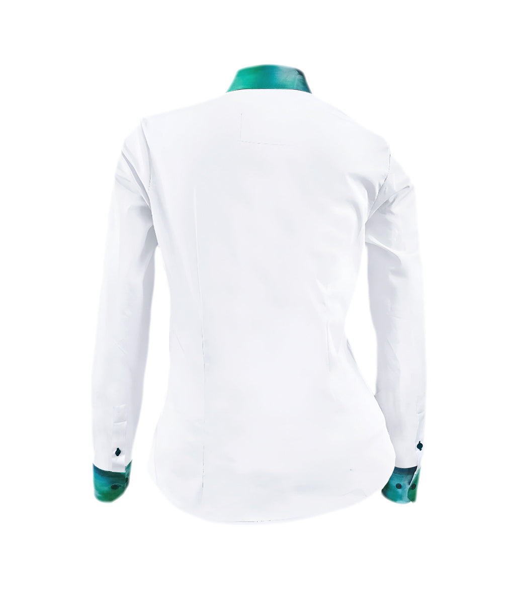 Camisa Blusa Blanca Tie Dye Tono Azul con Verde Mujer XS a 10XL