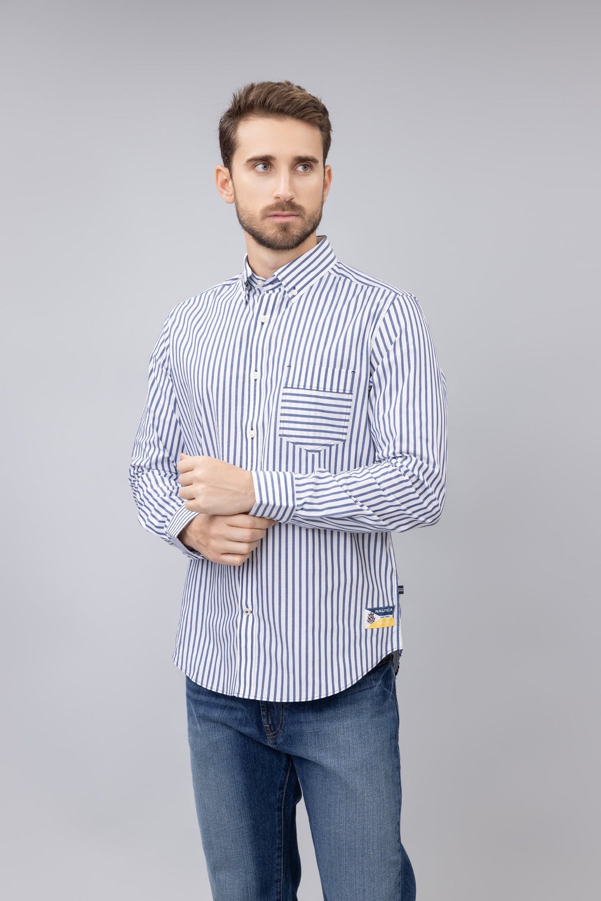 Camisa Nautica Mangas Largas Rayas P/ Caballeros 18917W-4NV by Nautica