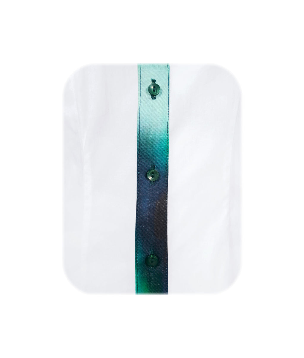 Camisa Blusa Blanca Tie Dye Tono Azul con Verde Mujer XS a 10XL