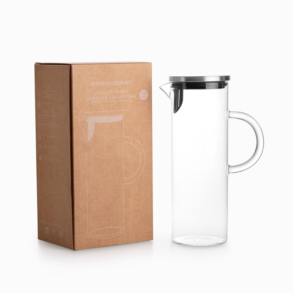 Jarra en vidrio borosilicato con tapa 1300ml