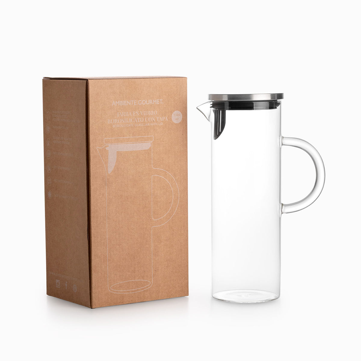 Jarra en vidrio borosilicato con tapa 1300ml