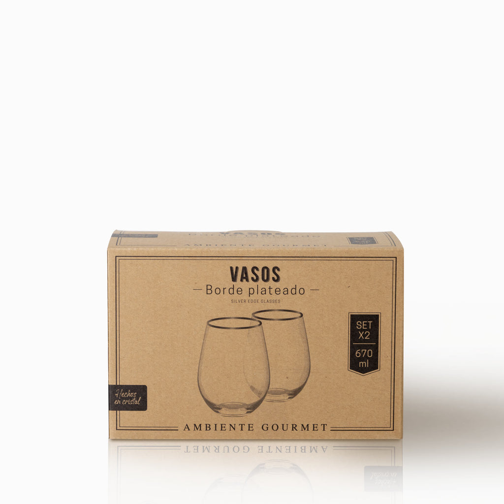 Vaso cristal borde plateado 670 ml setx2