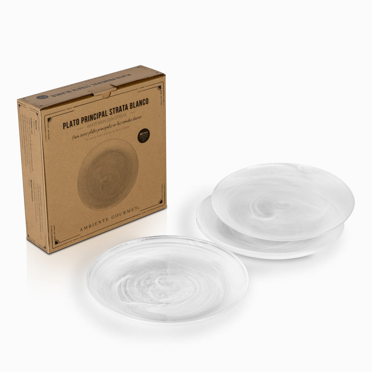 Plato principal strata blanca set x 4