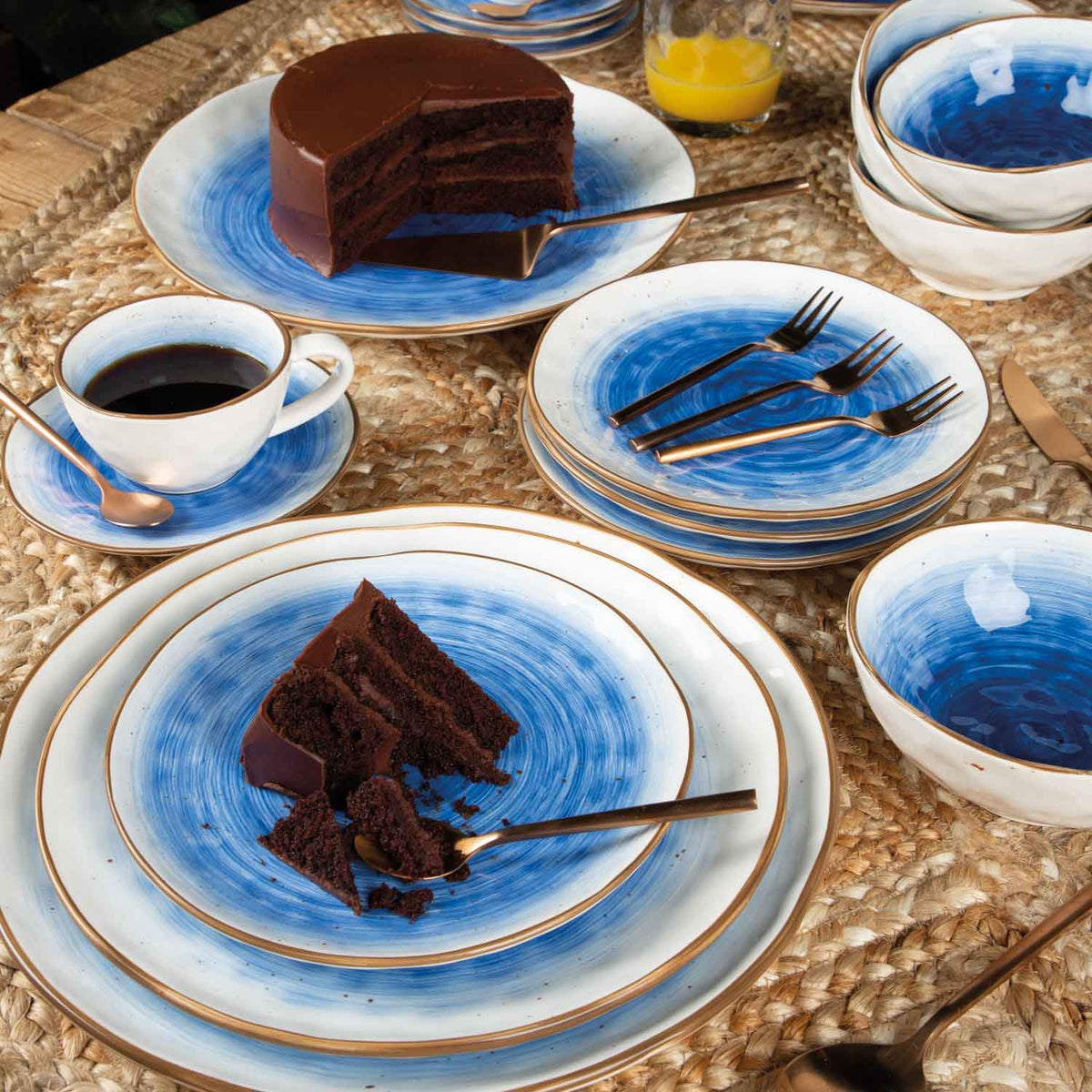 Plato tronco azul 28 cm set x 4
