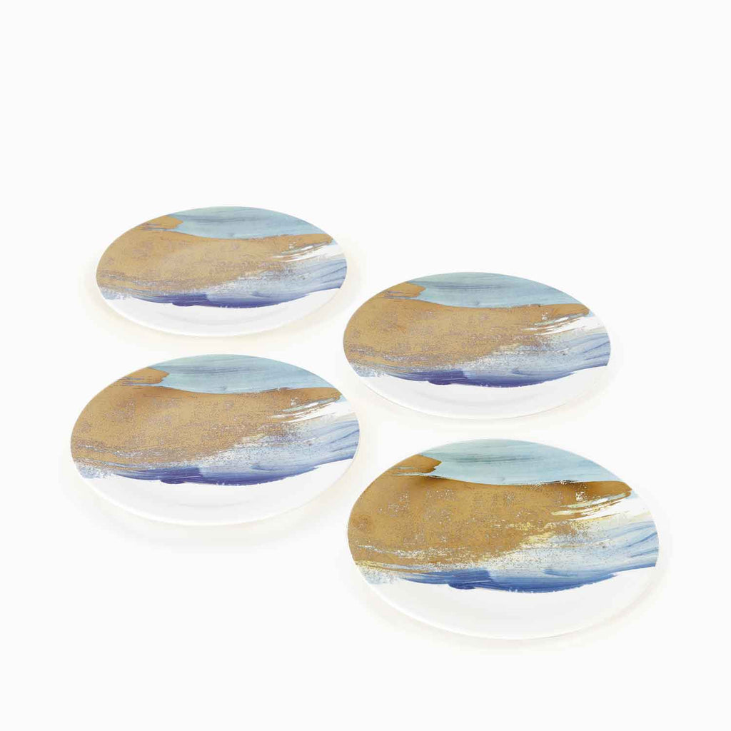 Plato acuarela oro turquesa 20 cm set x4